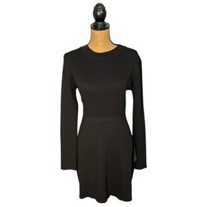 Lulus Long Sleeve Ribbed Sweater Dress Women’s Large Black Cozycore Witchy NWT